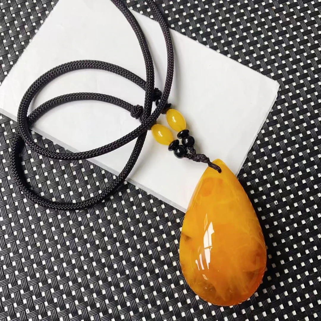 [石矿]A624黄密水滴项链吊坠