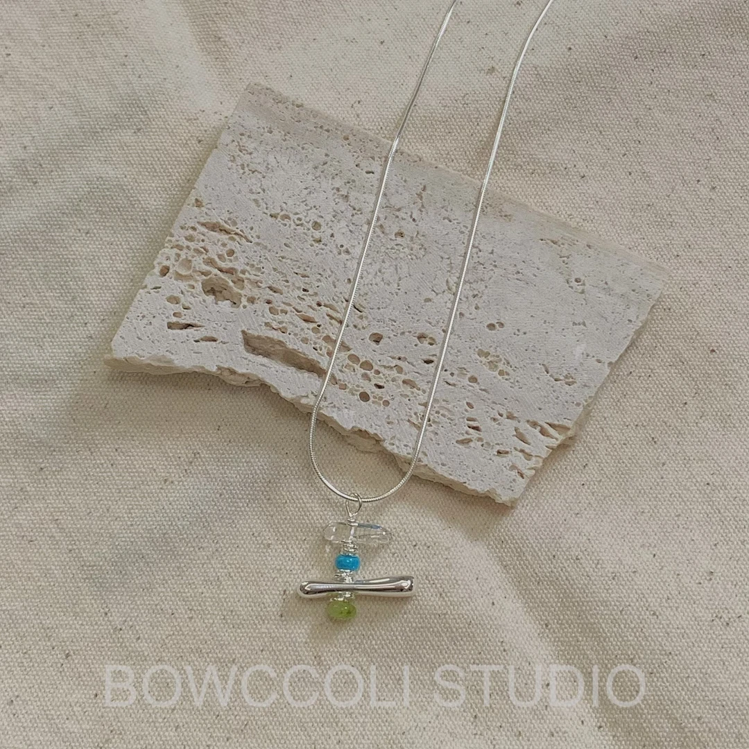 坠链均925银 【白塔】小众个性韩版百搭简约蓝色素款坠链