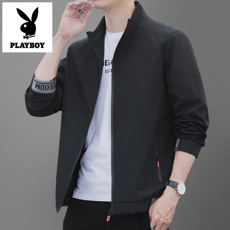 花花公子休闲夹克男士春装上衣服2025新款潮流简约立领春