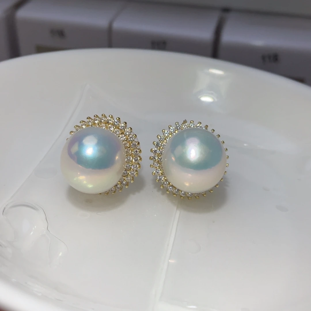 银S925镶嵌淡水珍珠耳饰