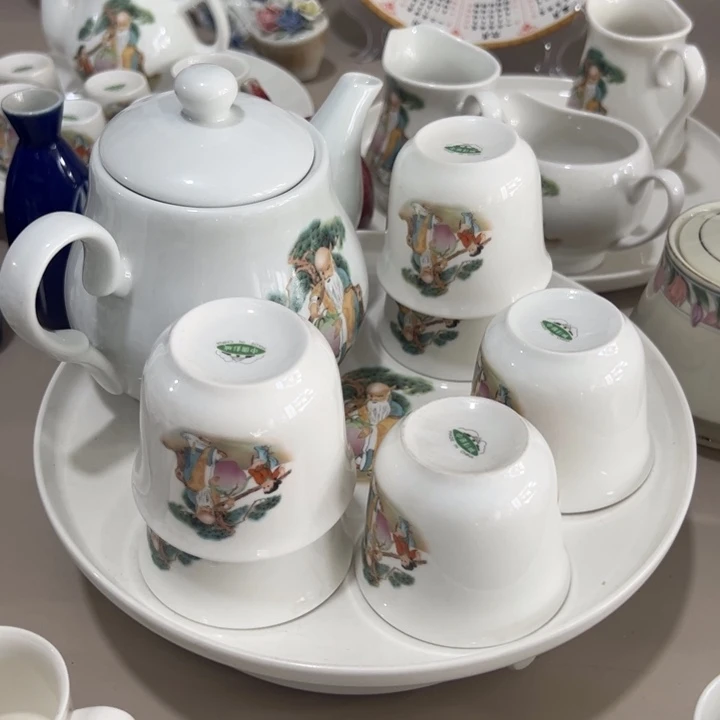 瓷片陶瓷制品寿星壶800毫升杯150毫升6个➕托盘