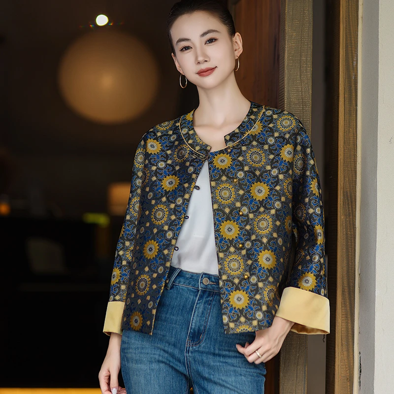【大小花团】新中式宋锦提花外套女2025秋季新款高端气质百搭上衣