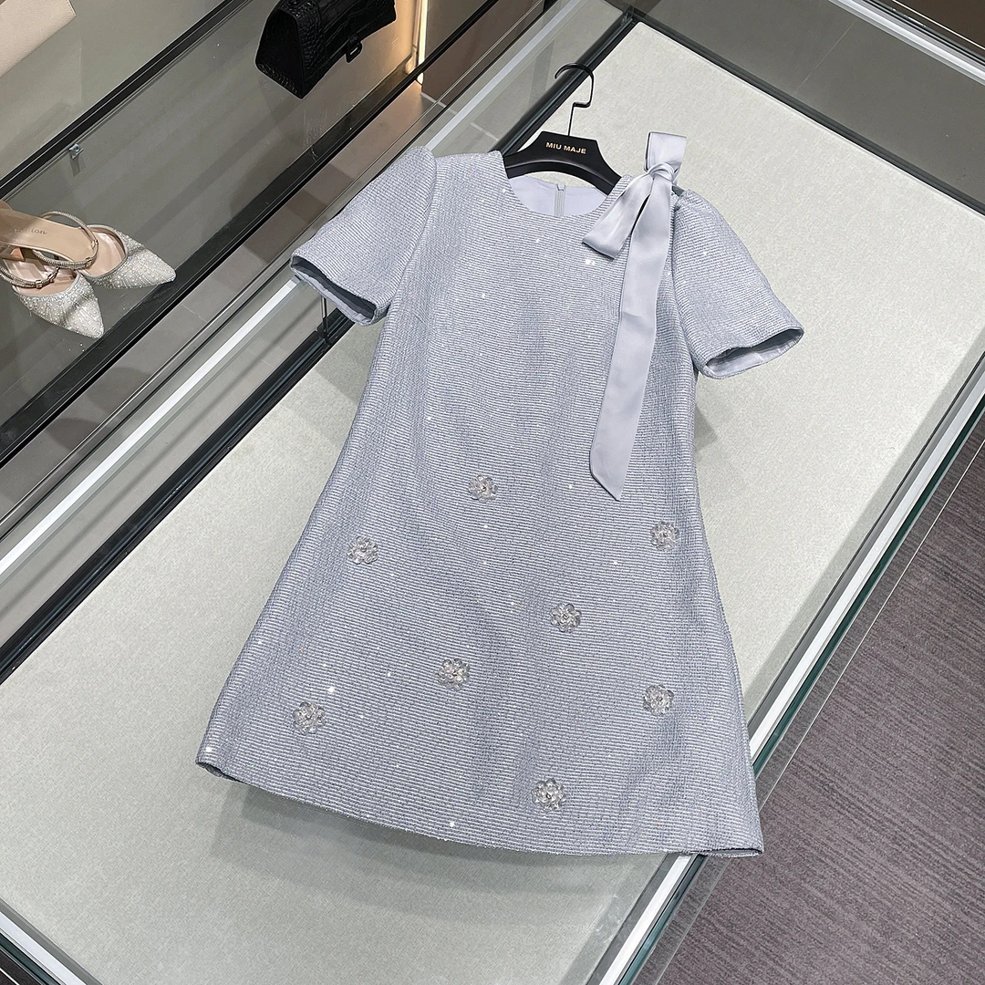 蓝色连衣裙女装时尚蝴蝶结短裙小众裙子DY4002