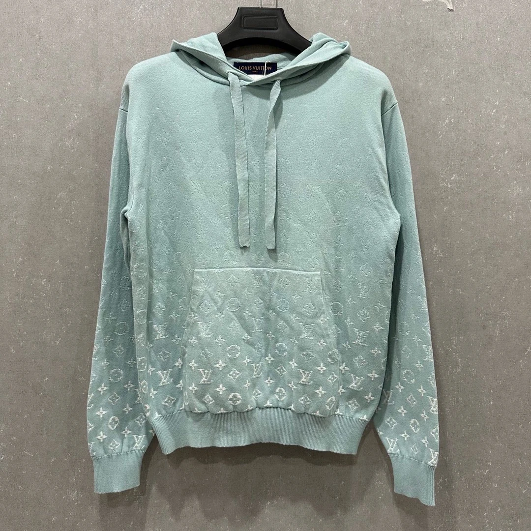 99新 LouisVuitton/路易威登 Logo浅灰色针织连帽卫衣 XS码006159