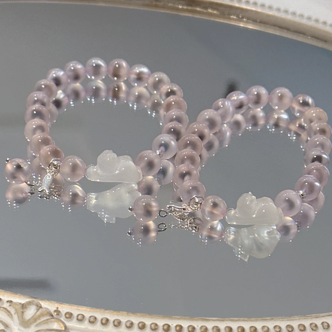 SG1895-［溏心葡萄趴趴猫］玛瑙玉髓s925小鱼卡通手串均有瑕多样发