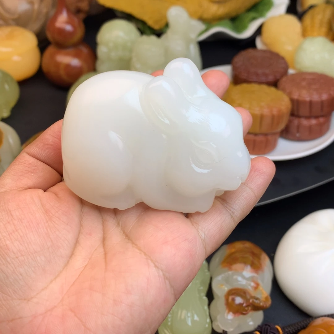 舒***慢石材摆件把件兔子