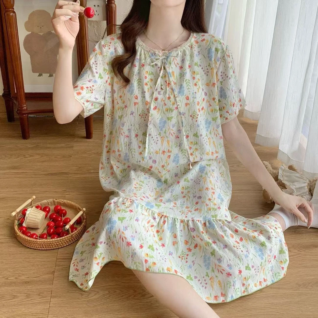 1号睡衣女秋冬捡漏云朵棉睡衣短袖睡裙可外穿家居服睡裙