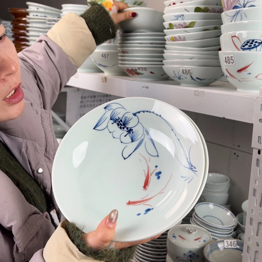 中瑕手绘8寸明式古碗（单只装随机图案）