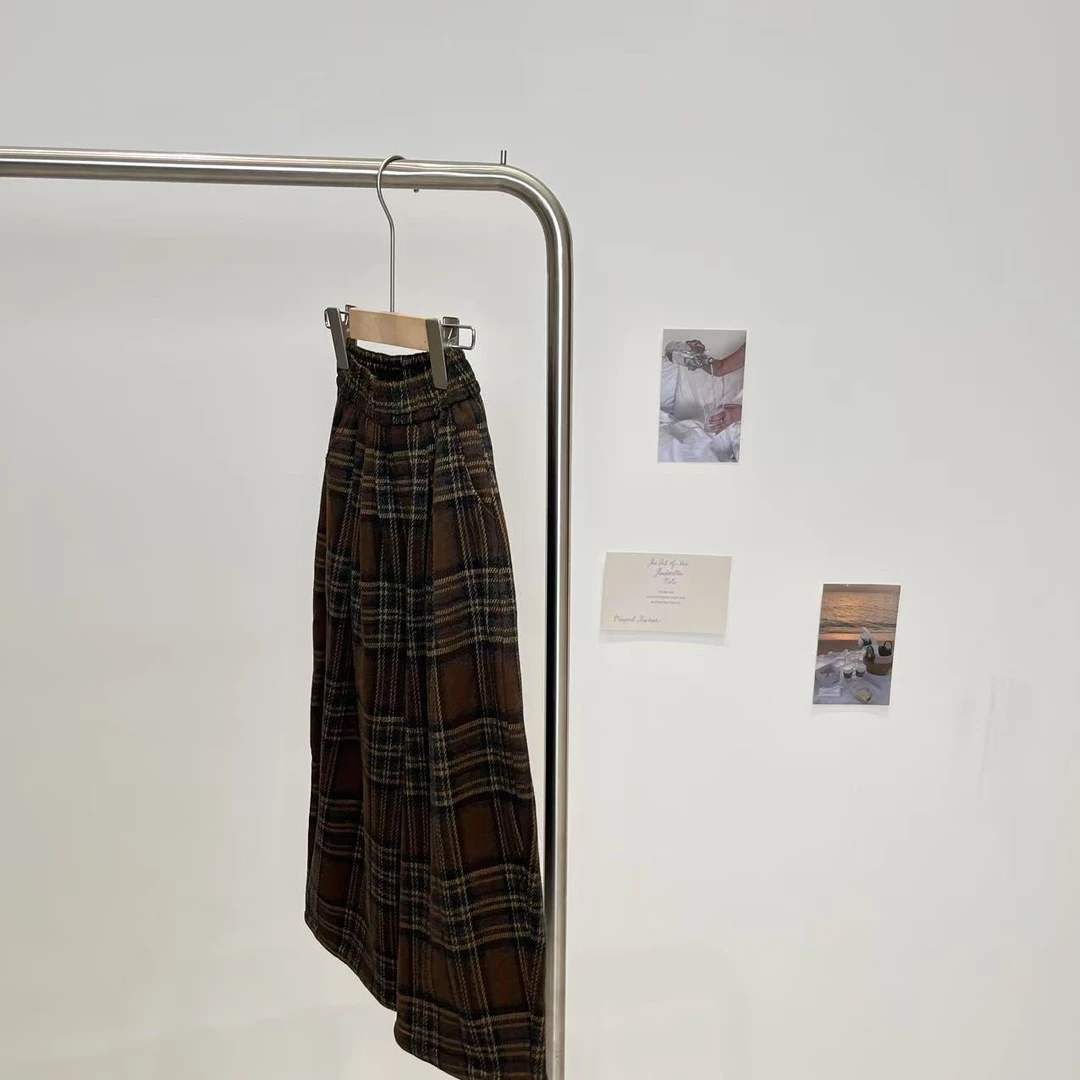 秋冬女童裤子咖啡格 0593转系