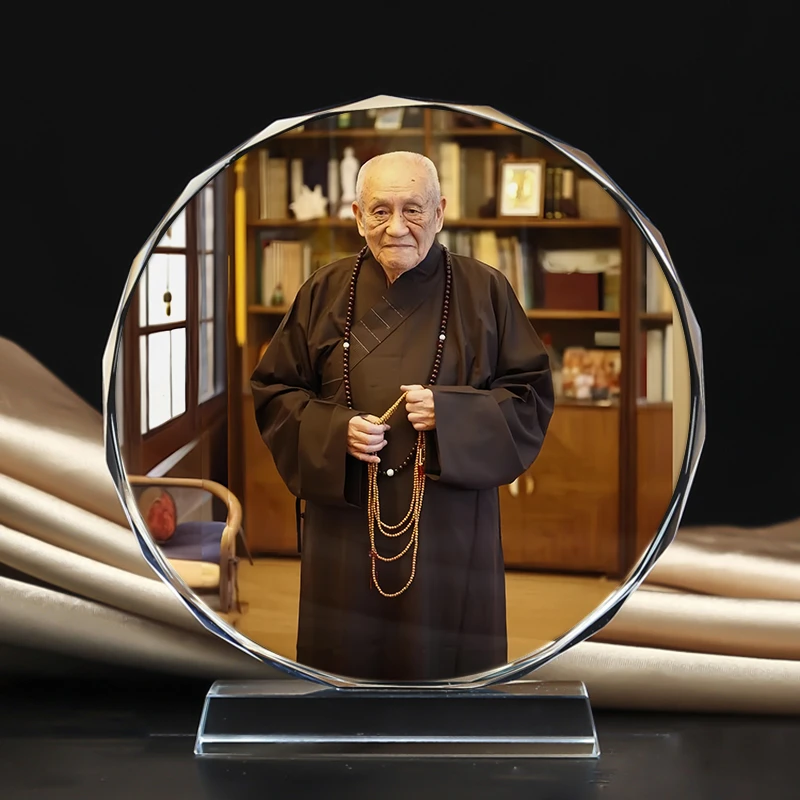 梦参老和尚长老法师画像水晶摆台纪念工艺品礼物创意家居摆件定制