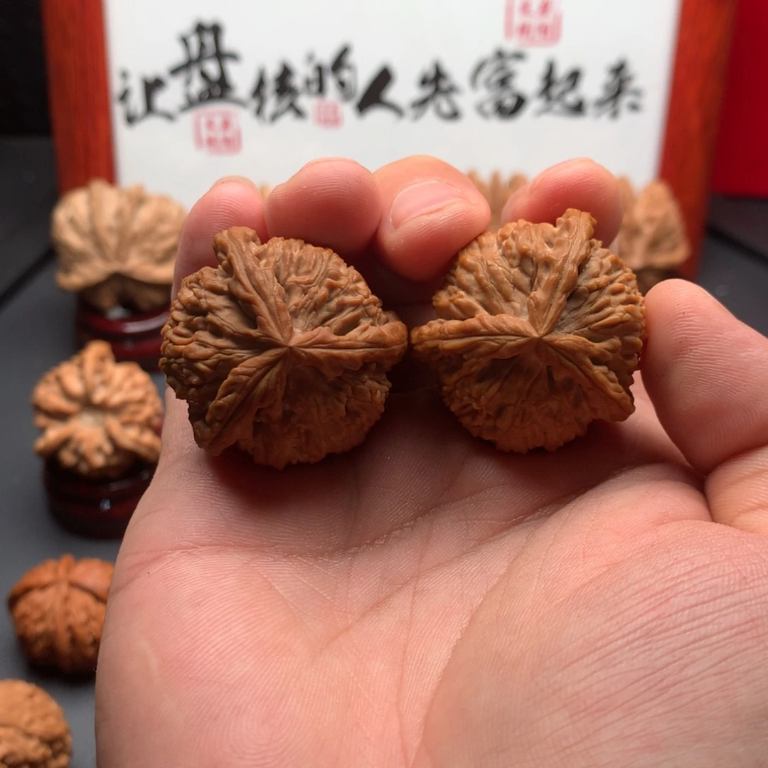 文玩核桃把件白狮子三棱