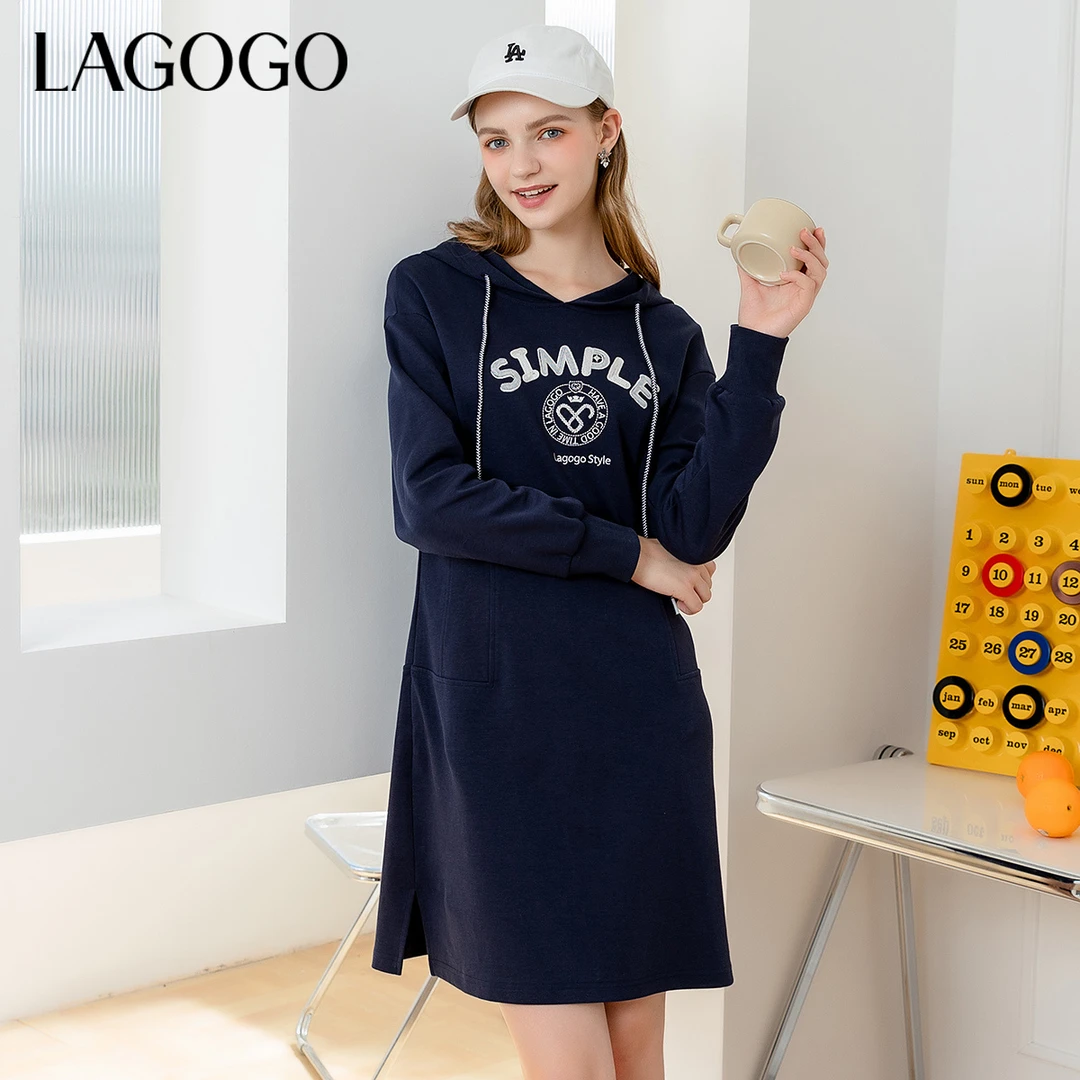 lagogo新款连帽运动设计感舒适连衣裙女MCLL418C54