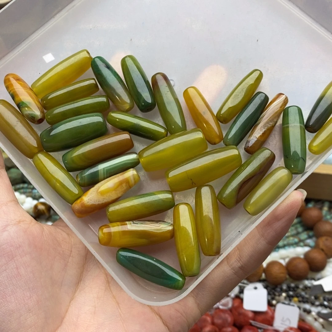 未镶嵌玛瑙/玉髓珠宝半成品随机发五个装孔雀玛瑙桶珠