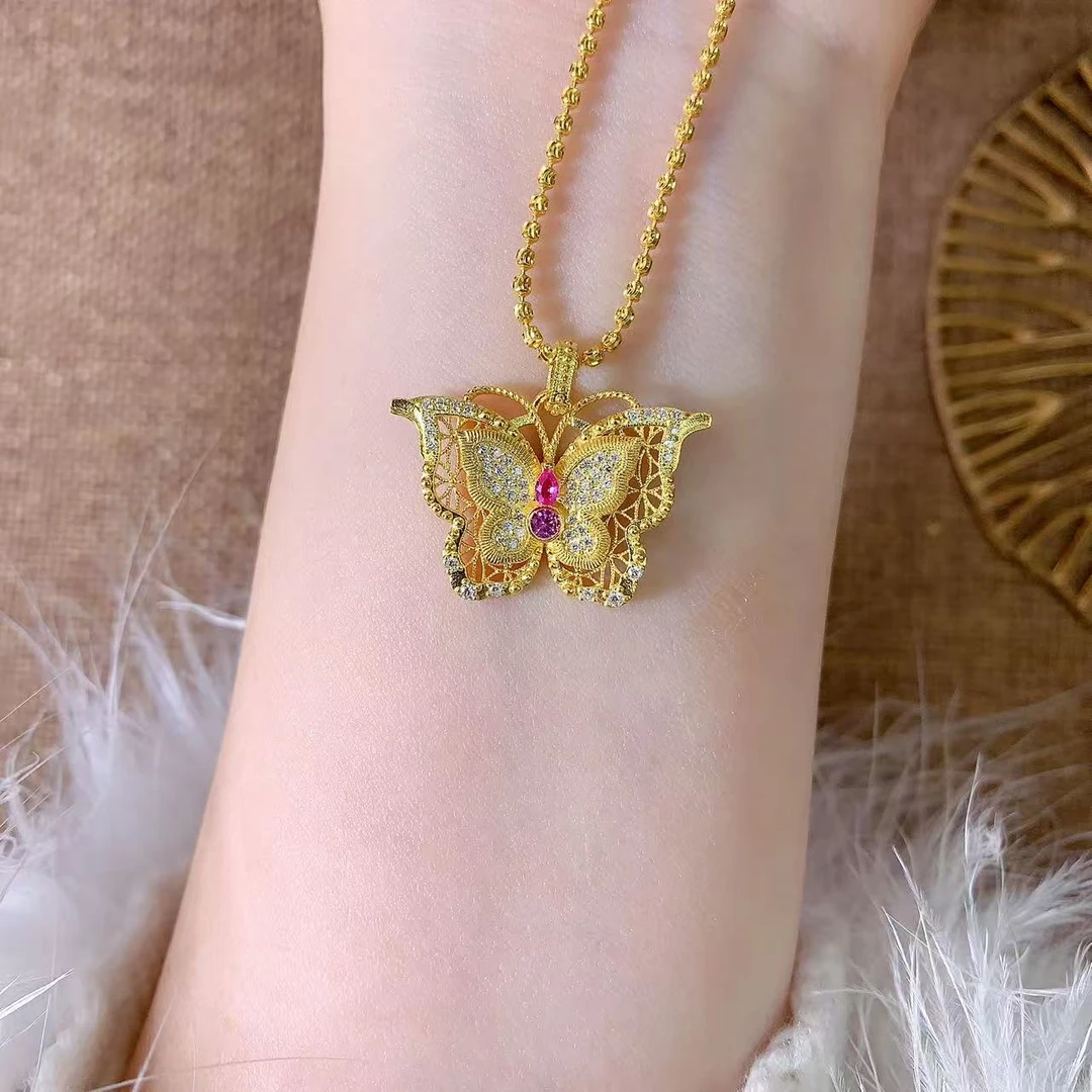 【伟新源】足金999 镶嵌工艺 玲珑花蝶吊坠4.98克（附加270）不含链