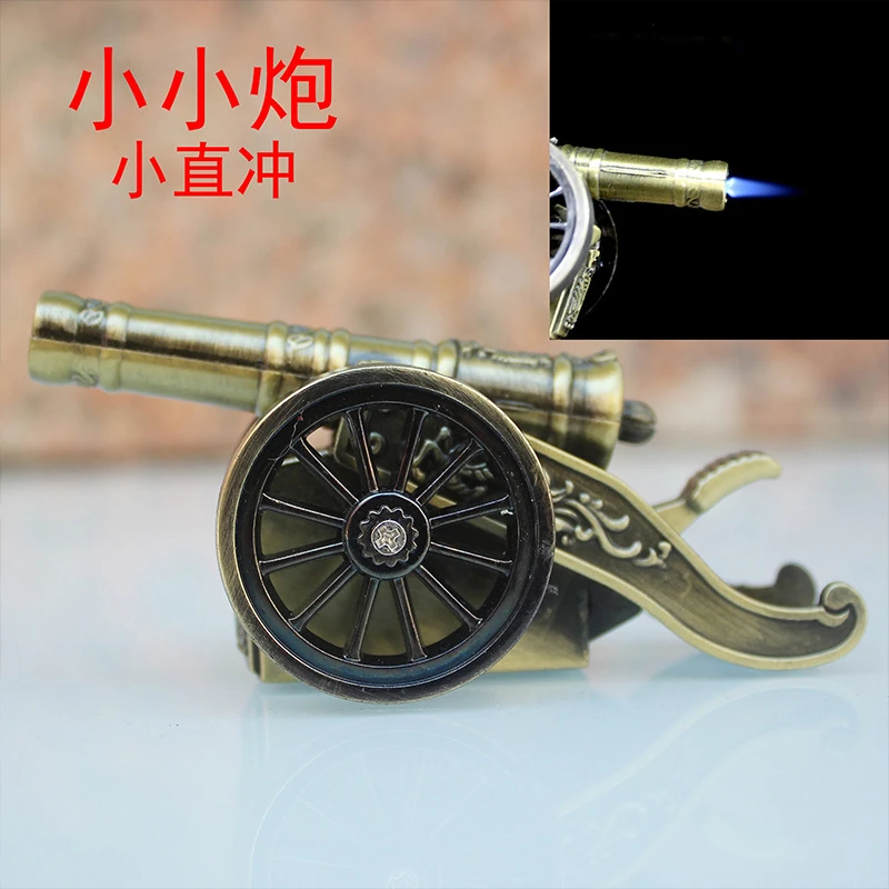 创意台式小古炮模型打火机 小直冲充气打火机 军事爱好收藏新奇特