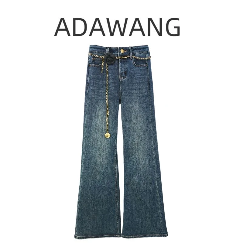 ADA复古做旧水洗微喇牛仔长裤K073