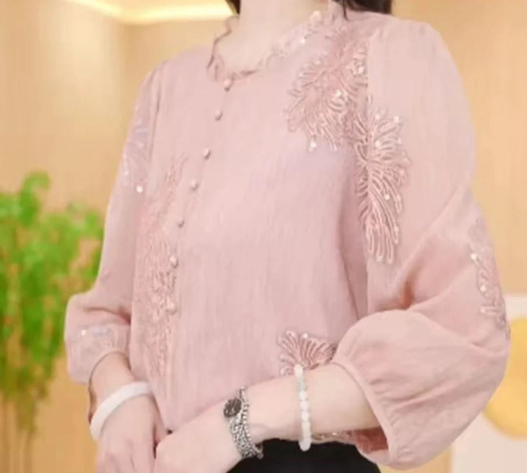 701--洋气气质中袖法式衬衫2025新款优雅飘带小衫时尚显瘦上衣