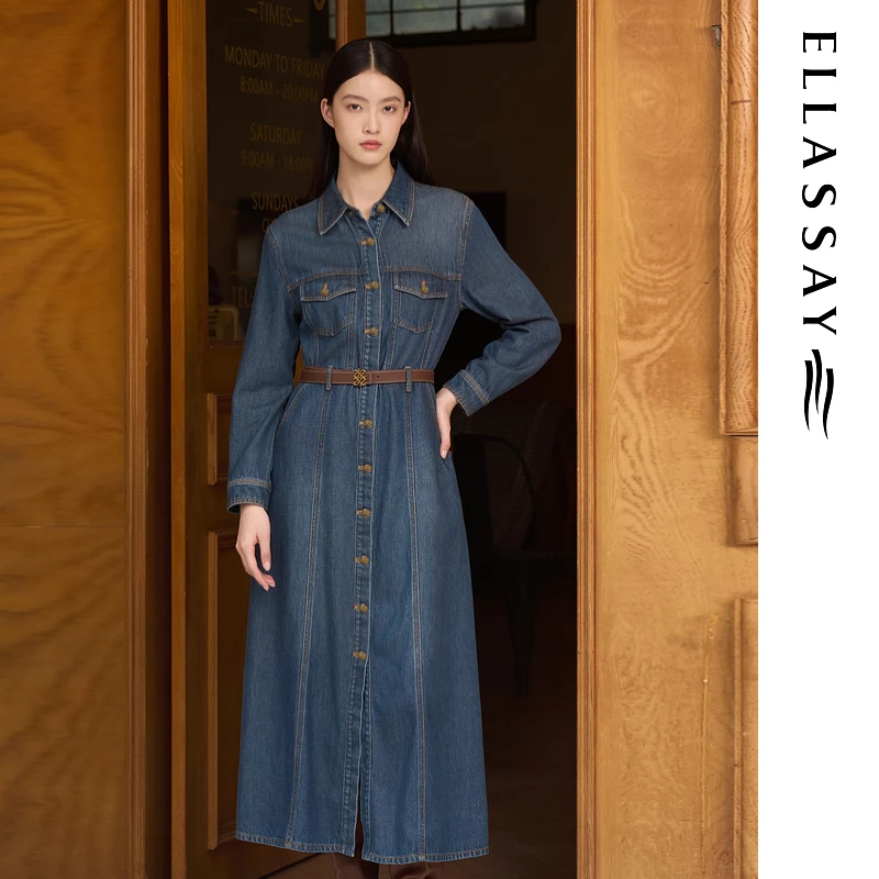 ELLASSAY歌力思2025秋季新款休闲简约长袖连衣裙女EWD363N00400
