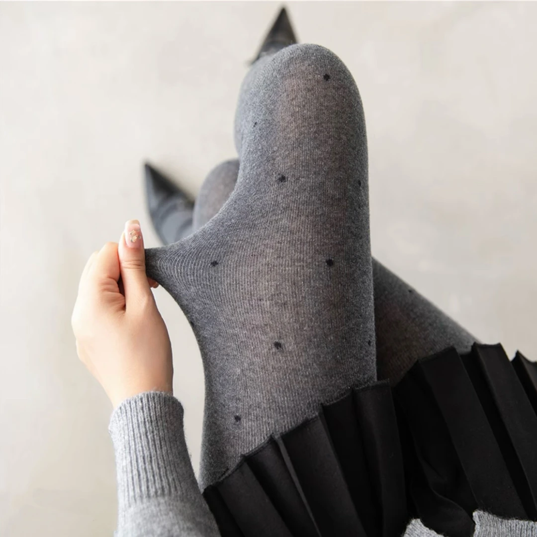 棉质波点连裤袜女秋冬季外穿打底袜子保暖显瘦中厚黑色灰色打底裤