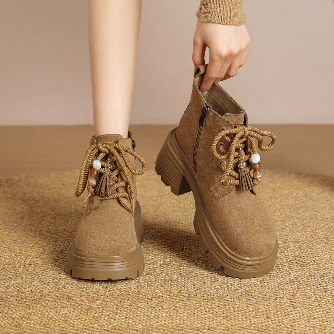 华耐马丁靴女款2025秋冬新款大黄靴复古美拉德厚底增高小个子短靴