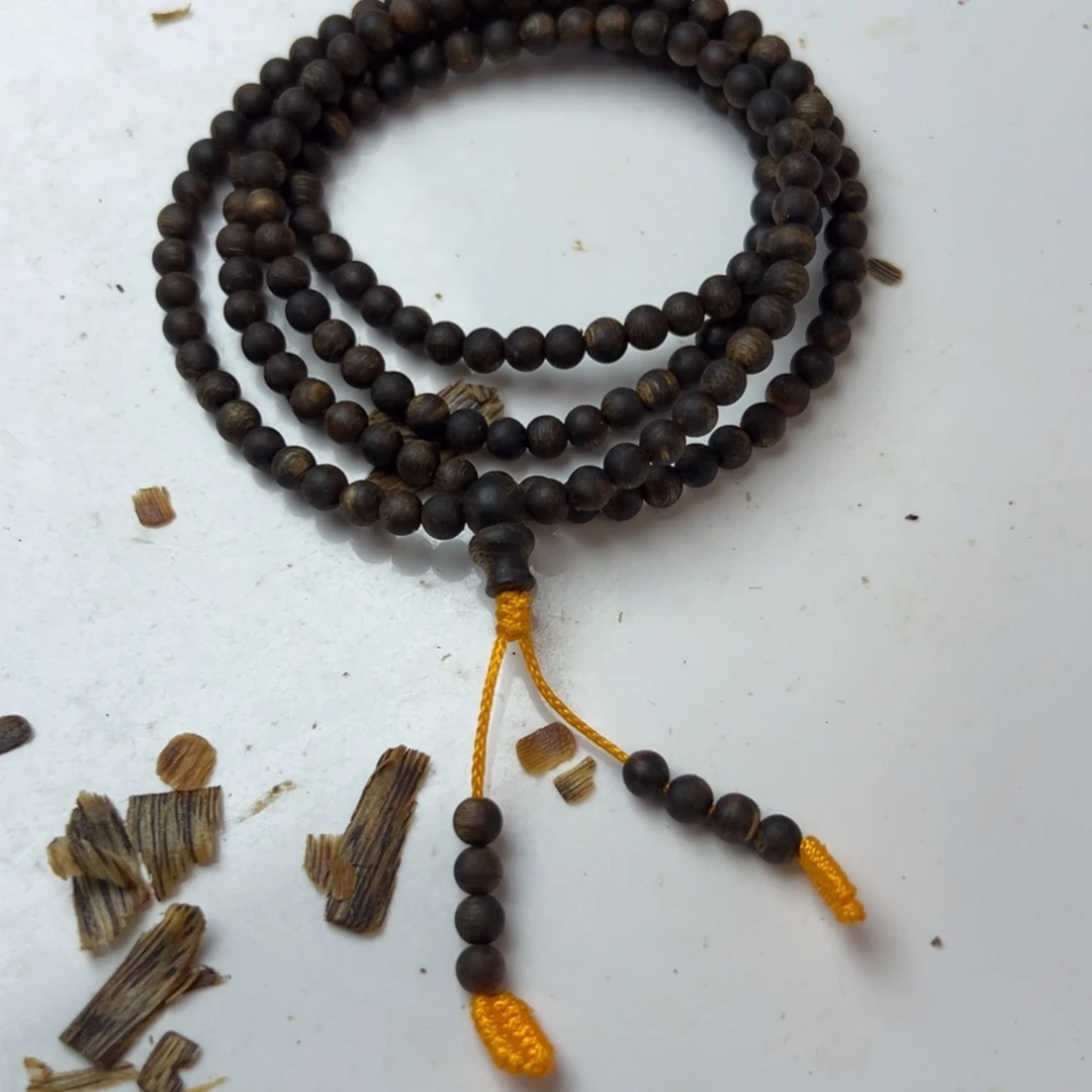 沉香手串xy沉水04圆珠多圈高货毕业级乌身白棋多样性发一