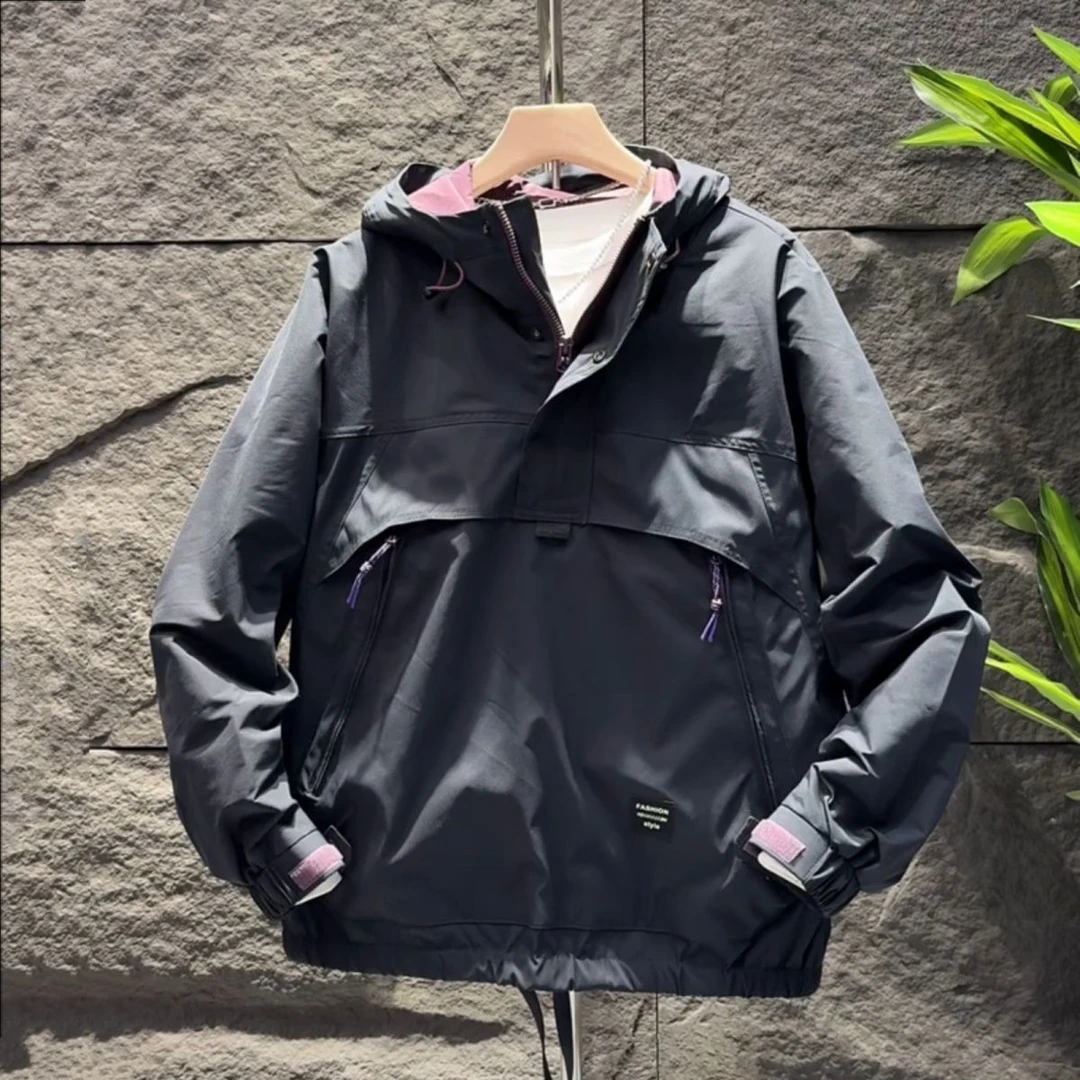 特价秋冬新款男士潮流连帽夹克外套时尚宽松休闲上衣男装冲锋衣服