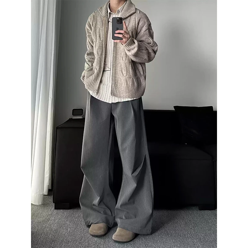 Design Create【开学季】挺阔baggy版型立体剪裁弹力腰显瘦打褶西裤