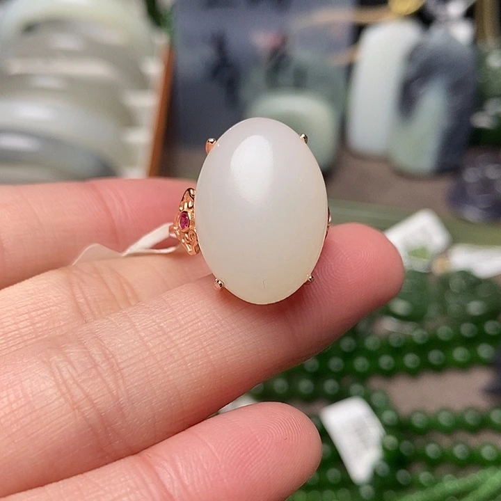 和田玉银S925镶嵌戒指