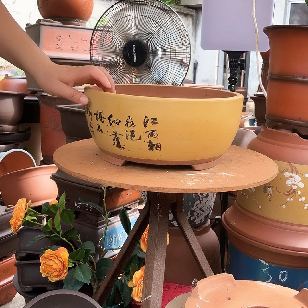 黄色江山如画大花盆紫砂花盆紫砂