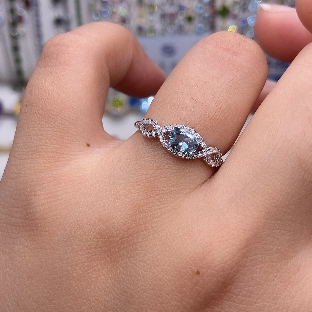 银S925镶嵌戒指海蓝宝石