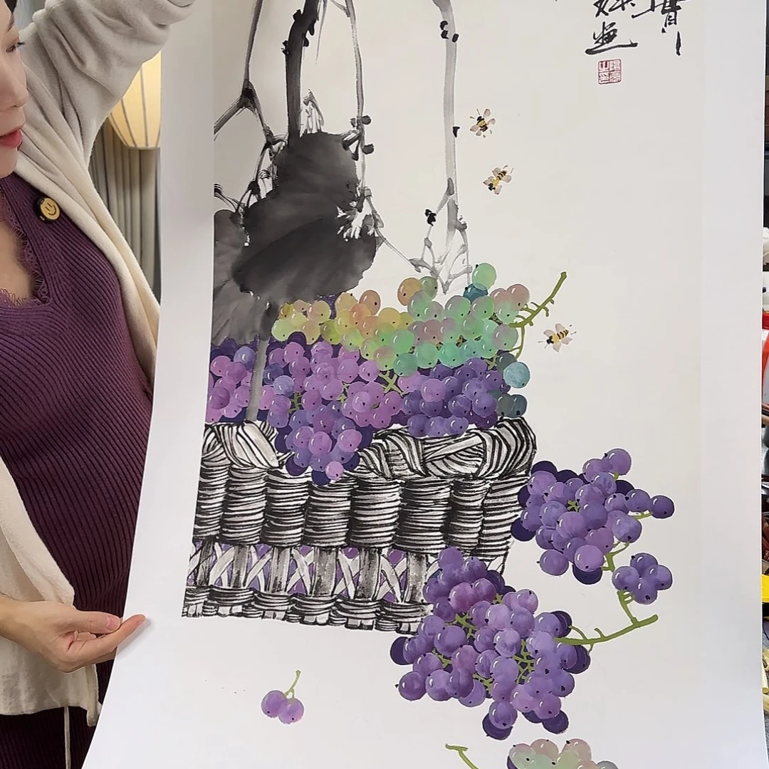 国画伊人阳亮葡萄国画