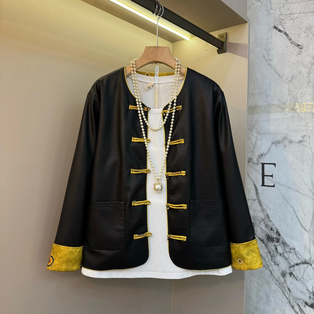 秋新款复古盘国风扣印花设计休闲老钱风宽松百搭显瘦上衣88385