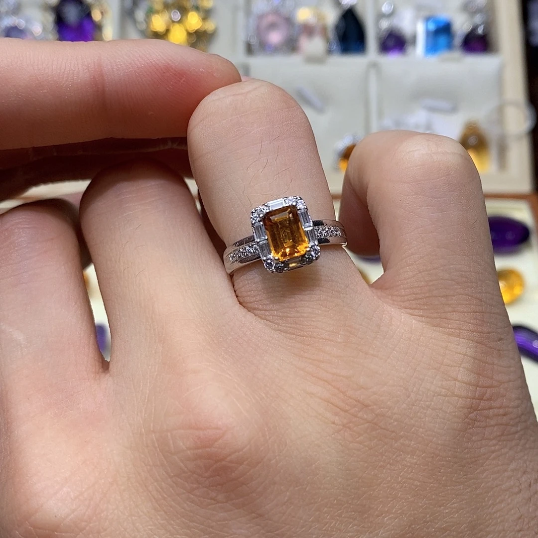 水晶珠宝半成品银S925镶嵌纯天然黄水晶