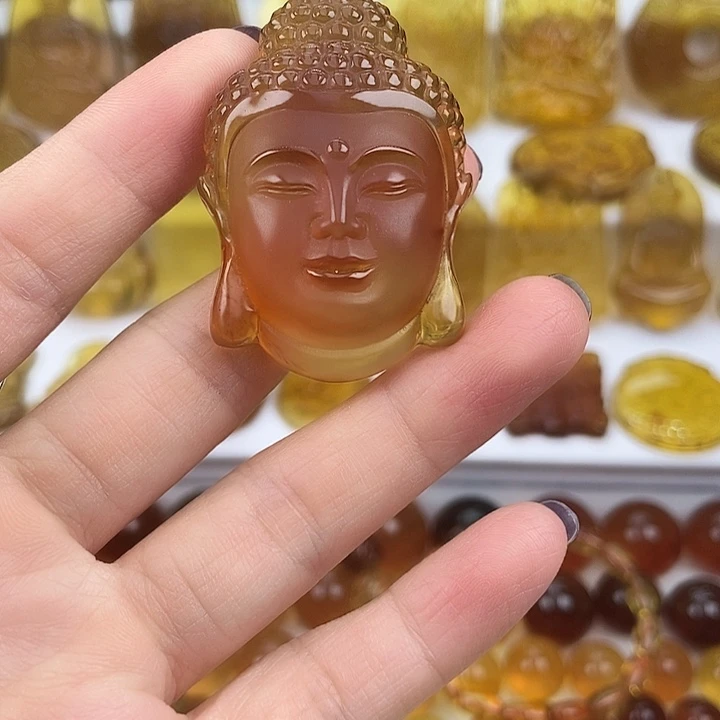 琥珀吊坠(不含链)未镶嵌天然缅甸琥珀棕红佛头