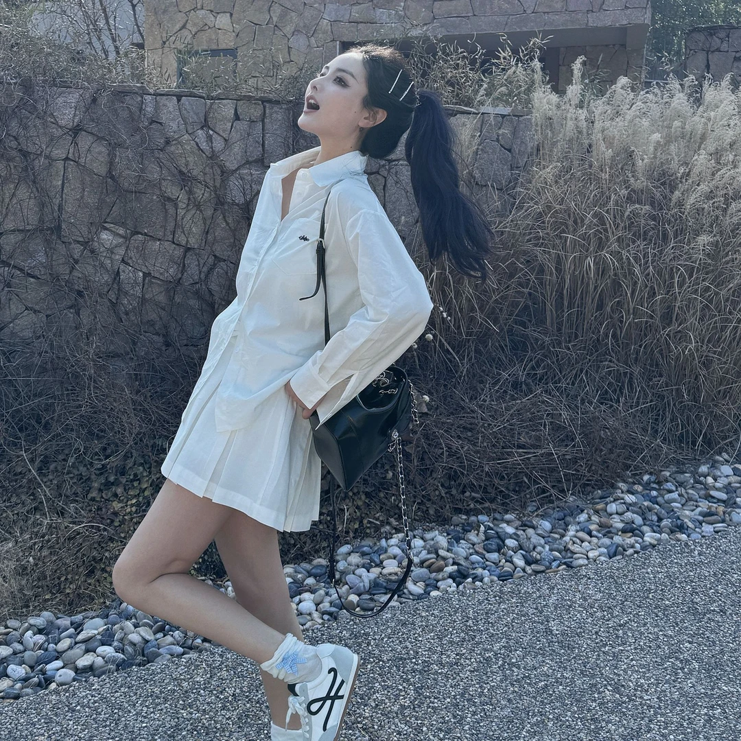 【米来美学】春季新款高级氛围感衬衫百褶短裙两件套