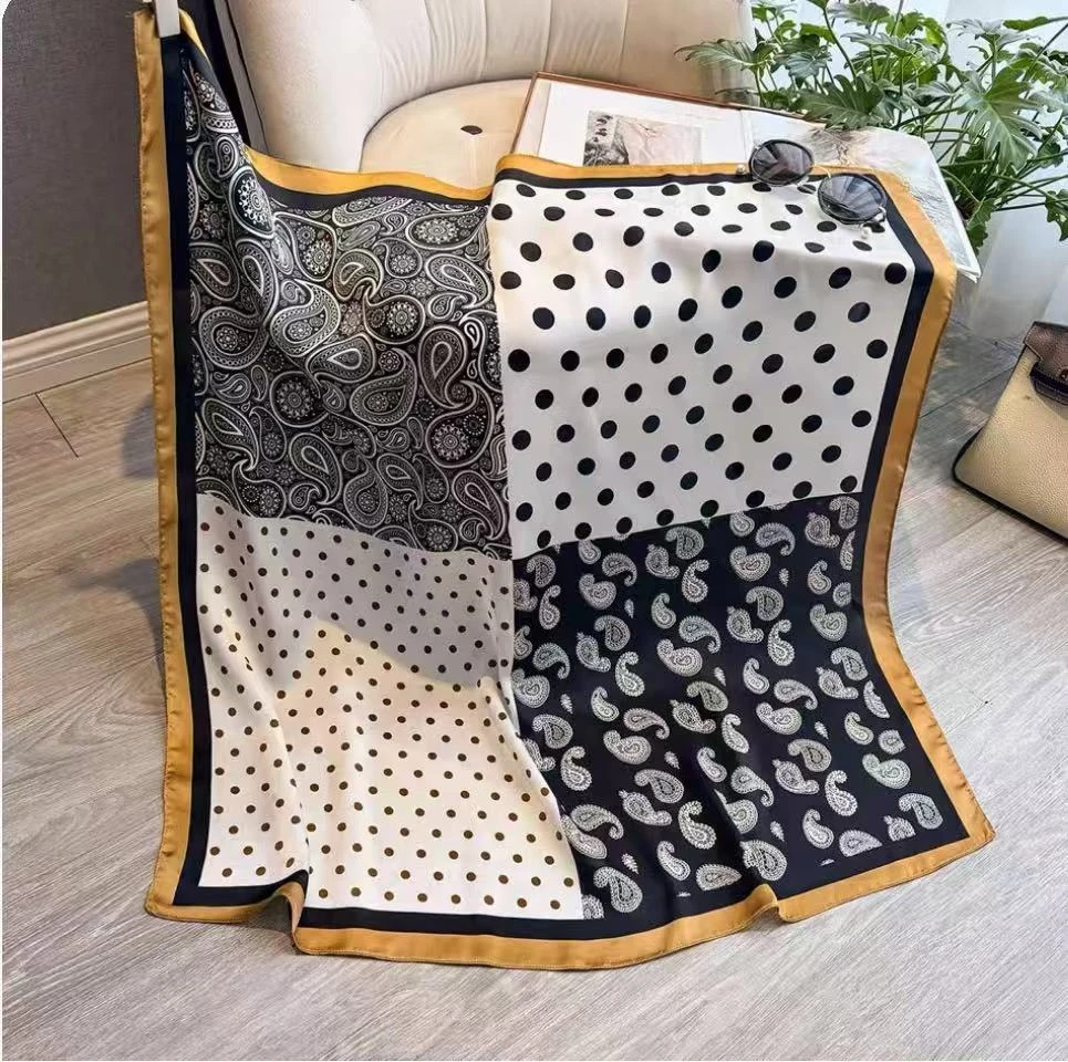 【简奢风尚】 90X90大方巾遮阳百波点腰果丝巾