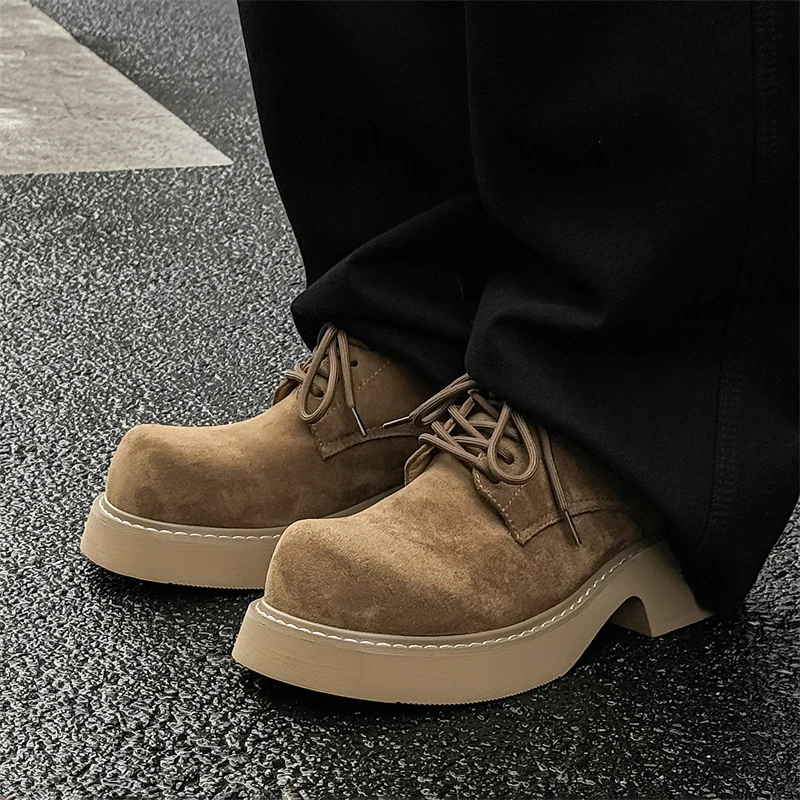 大头米奇德比鞋高级感厚底增高皮鞋男女加绒情侣鞋子休闲皮鞋