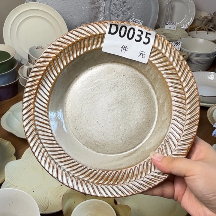 瓷035粗陶麦深盘1个