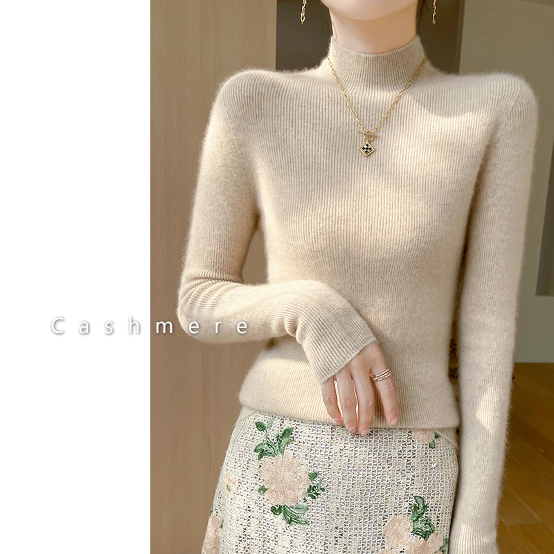 一线成衣~100%纯山羊绒衫女半高领修身显瘦气质百搭针织打底衫-1