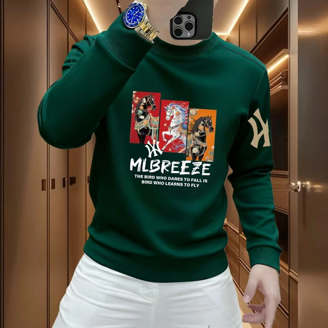 2026马年新春款长袖卫衣男休闲时尚百搭圆领加绒加厚套头上衣WY马