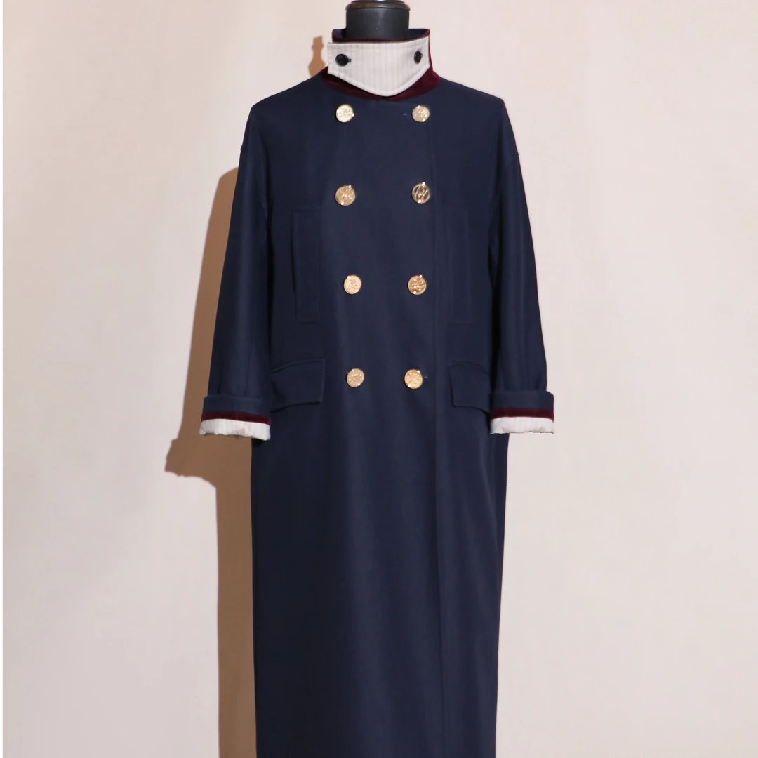 【送帽子】领口撞色金扣双排扣长款风衣DLLFY182