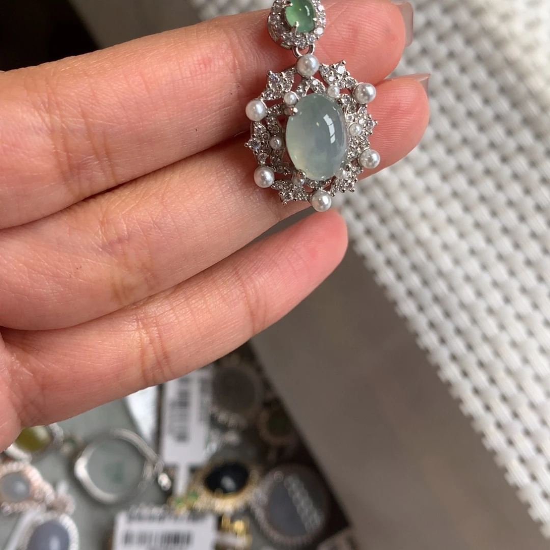 翡翠银S925镶嵌戒指吊坠