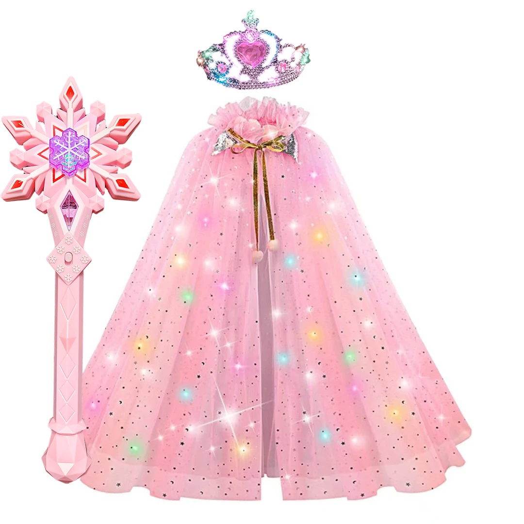 艾莎彩灯披风套装圣诞节演出表演发光音乐魔法棒玩具女孩生日礼物