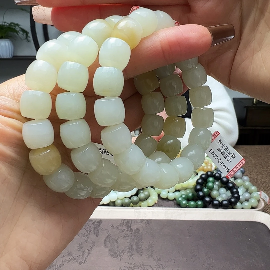 生***宽和田玉未镶嵌手链12糖白多样性发其一