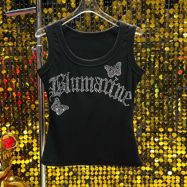 轻奢高级大白钻（蝴蝶）字母修身显瘦冰感面蝴蝶字母背心