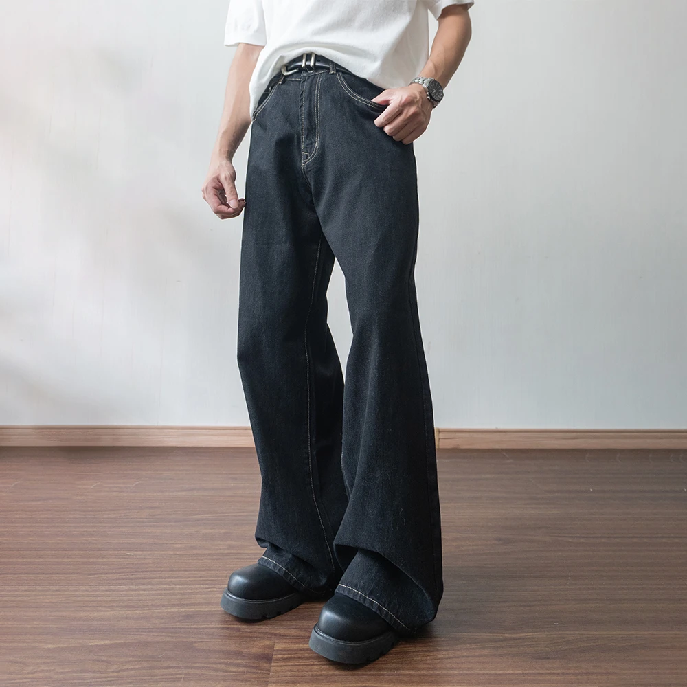 原牛牛仔裤百搭美式长裤复古明线男士撞色直筒宽松修身显高牛仔裤