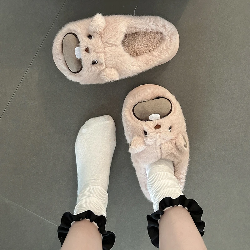 可爱卡通丑萌卡皮巴拉厚底包头毛毛拖鞋女2025秋冬新款外穿棉拖鞋