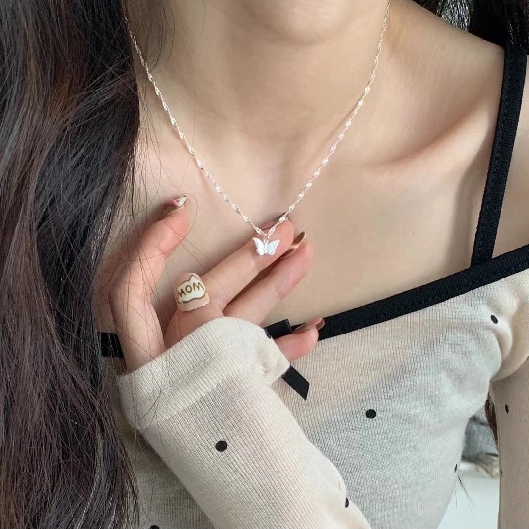 森系超仙气质新款小蝴蝶磨砂项链28422