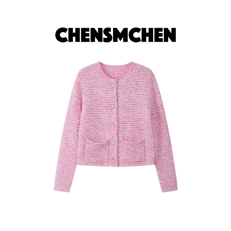 CHENSMCHEN 编织圆领长袖针织衫女时尚精致优雅开衫上衣CSZ7513TT