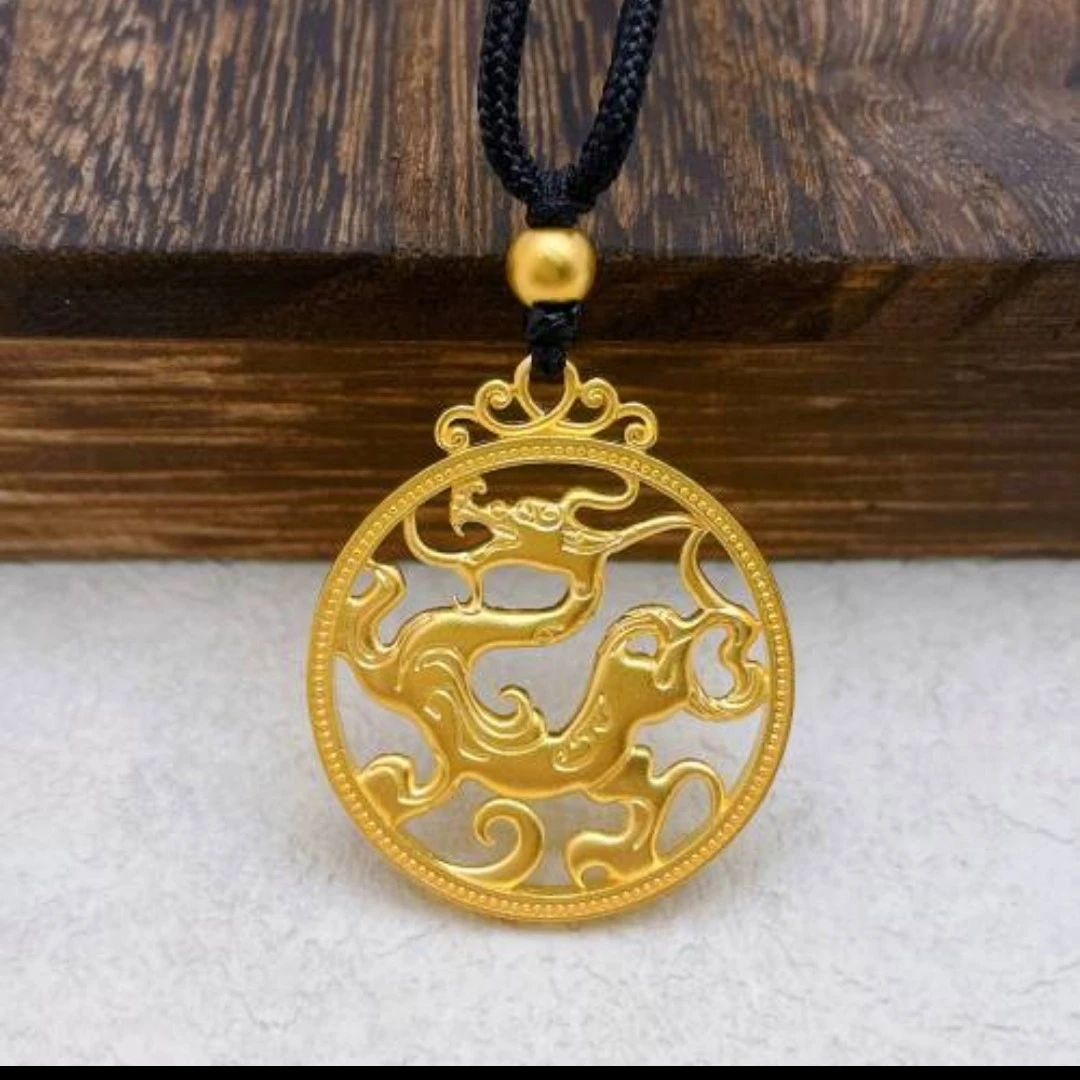 点哥黄金珠宝甄选足金古法镂空实心龙吊坠